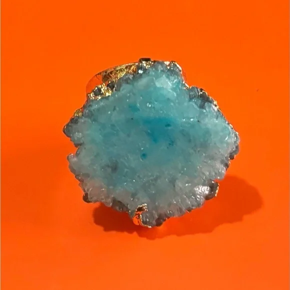 Fashion jewelry stainless steel natural druzy ring adjustable one size - Picture 3 of 3